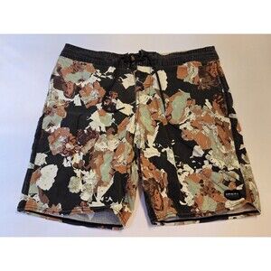 O'Neill Cruzer Board Shorts Mens 33 Floral Surf Swim Trunks Black Orange Stretch
